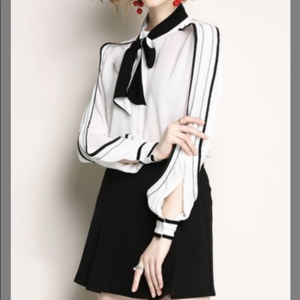 NWT ELEGANT TIMELESS APPEAL Tie-Neck-Button-Up